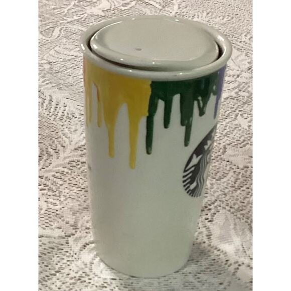 Starbucks Band Of Outsiders Rainbow Drip Ceramic Traveler Mug + Lid 2014 - Picture 2 of 6